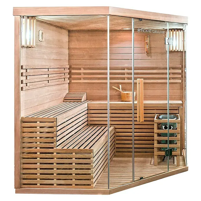 Home Deluxe Saunahaus Skyline - Mit 8 kW Saunaofen mit integrierter Steuerung, L x B x H: 200 x 200 x 210 cm - Vorderansicht