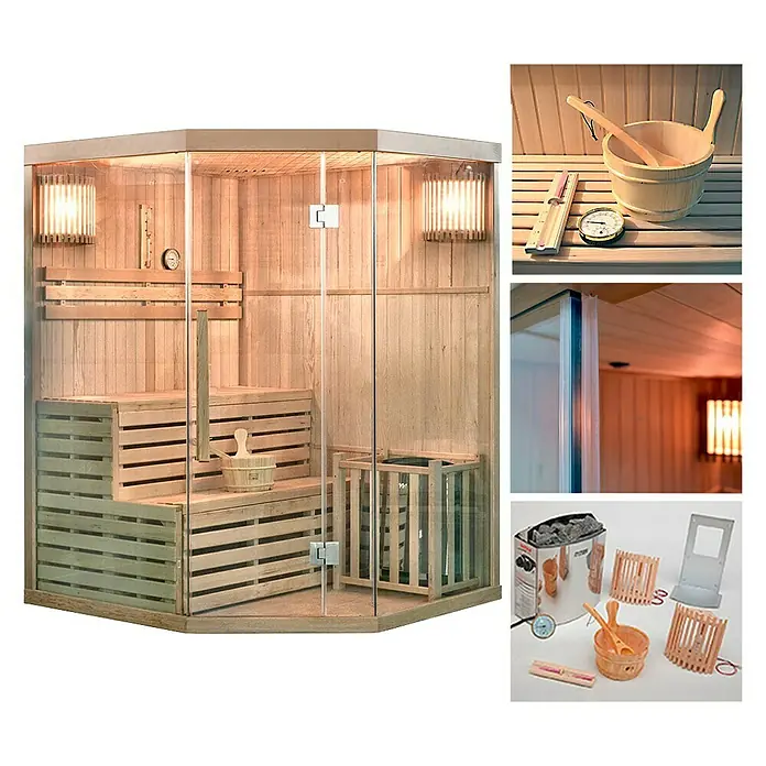 Home Deluxe Saunahaus Skyline XL - Mit 6 kW Saunaofen mit integrierter Steuerung, L x B x H: 150 x 150 x 210 cm - Vorderansicht