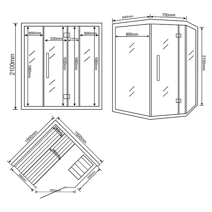 Home Deluxe Saunahaus Skyline XL - Mit 6 kW Saunaofen mit integrierter Steuerung, L x B x H: 150 x 150 x 210 cm