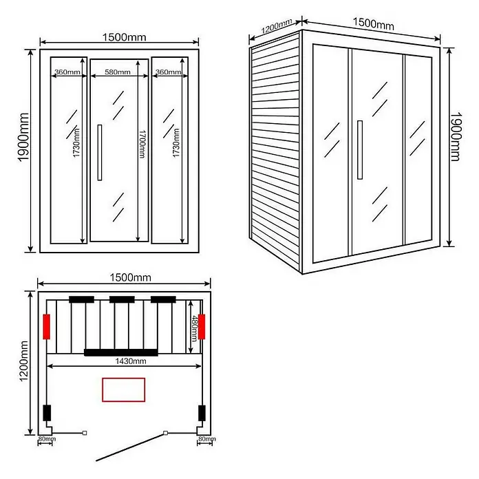 Home Deluxe Infrarotkabine Sahara - 2.445 W, MP3/SD-Card/USB/3,5mm Klinke Radio, L x B x H: 120 x 150 x 190 cm