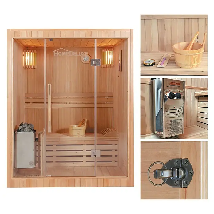 Home Deluxe Saunahaus Skyline L - Mit 4,5 kW Harviaofen, L x B x H: 120 x 150 x 190 cm - Vorderansicht
