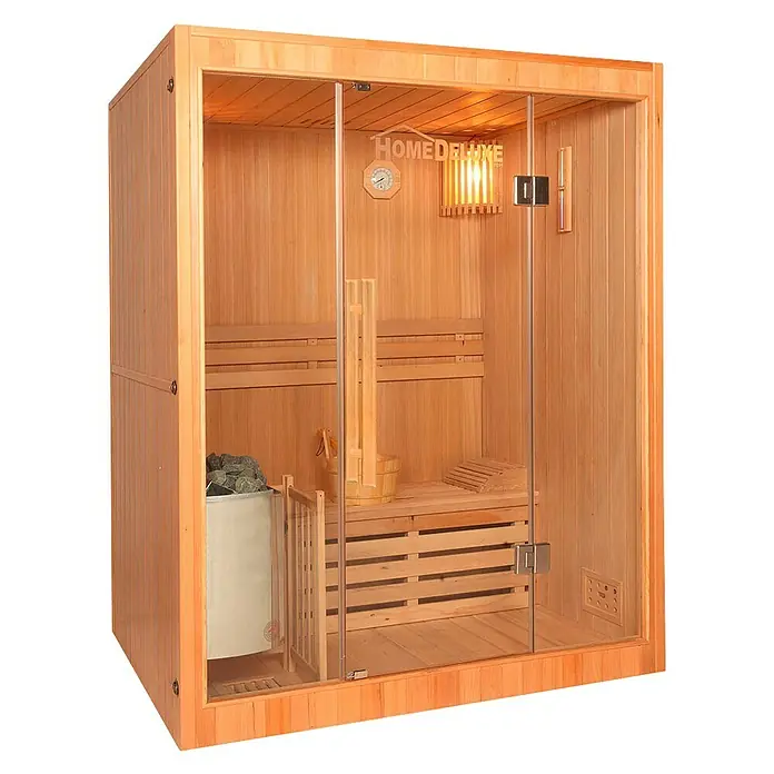 Home Deluxe Saunahaus Skyline L - Mit 4,5 kW Harviaofen, L x B x H: 120 x 150 x 190 cm - Diagonale Ansicht