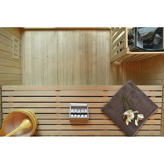 Home Deluxe Saunahaus Skyline L - Mit 4,5 kW Harviaofen, L x B x H: 120 x 150 x 190 cm - Stimmungsaufnahme