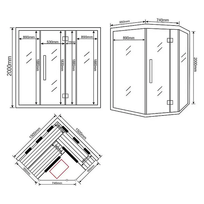 Home Deluxe Infrarotkabine Sahara - 2.580 W, 8 Vollspektrumstrahler, L x B x H: 150 x 150 x 200 cm