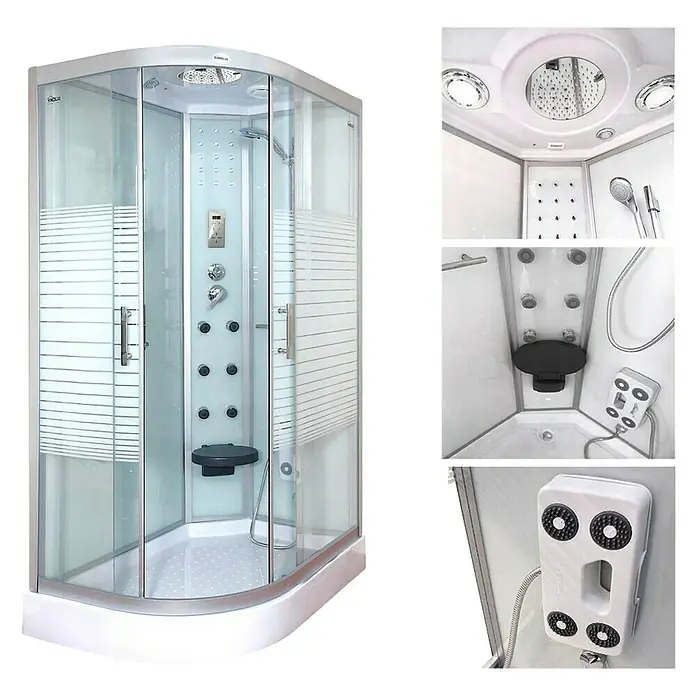 Home Deluxe Dampfdusche White Pearl - L x B x H: 80 x 120 x 220 cm, Weiß, Links - Vorderansicht