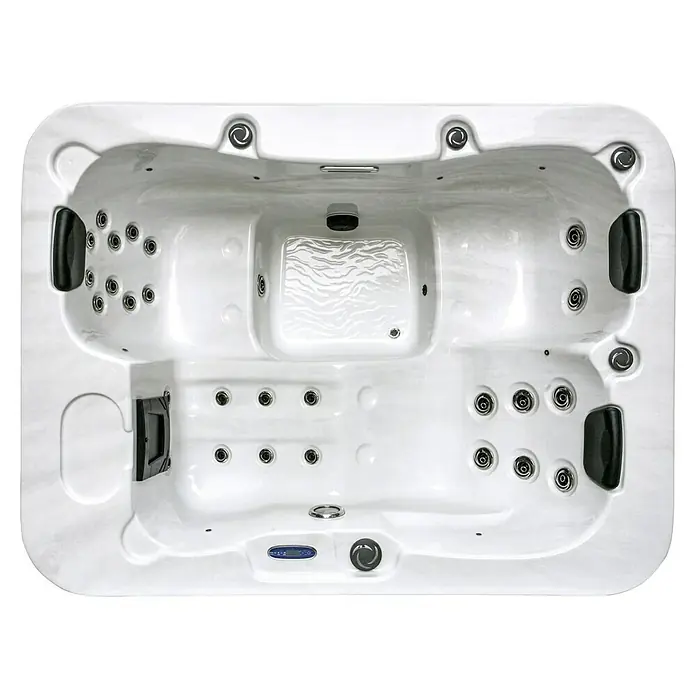Home Deluxe Außen-Whirlpool White Marble - 210 x 160 x 85 cm, 570 l, Weiß/Schwarz, Geeignet für: 3 Personen, Mit Treppe - Ansicht von oben