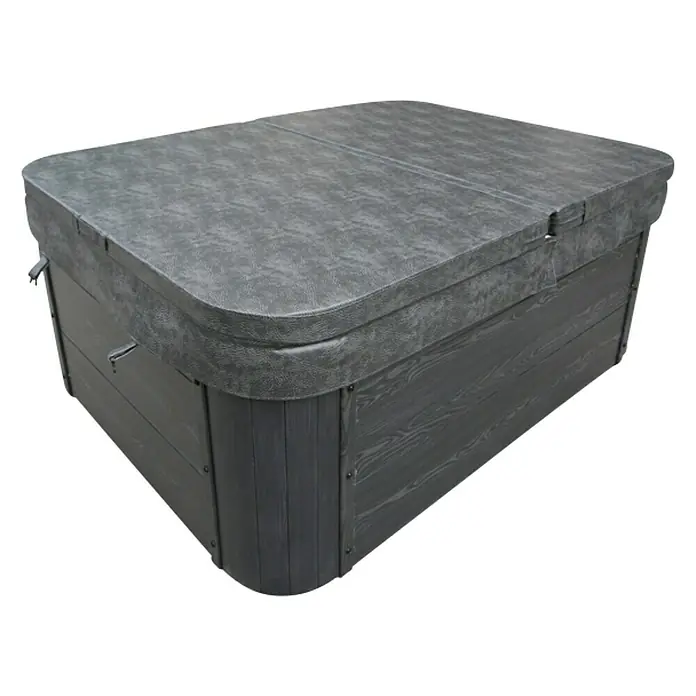 Home Deluxe Außen-Whirlpool White Marble - 210 x 160 x 85 cm, 570 l, Weiß/Schwarz, Geeignet für: 3 Personen, Mit Treppe - Diagonale Ansicht