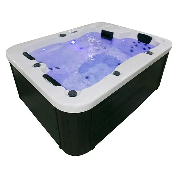 Home Deluxe Außen-Whirlpool White Marble - 210 x 160 x 85 cm, 570 l, Weiß/Schwarz, Geeignet für: 3 Personen, Ohne Treppe - Diagonale Ansicht