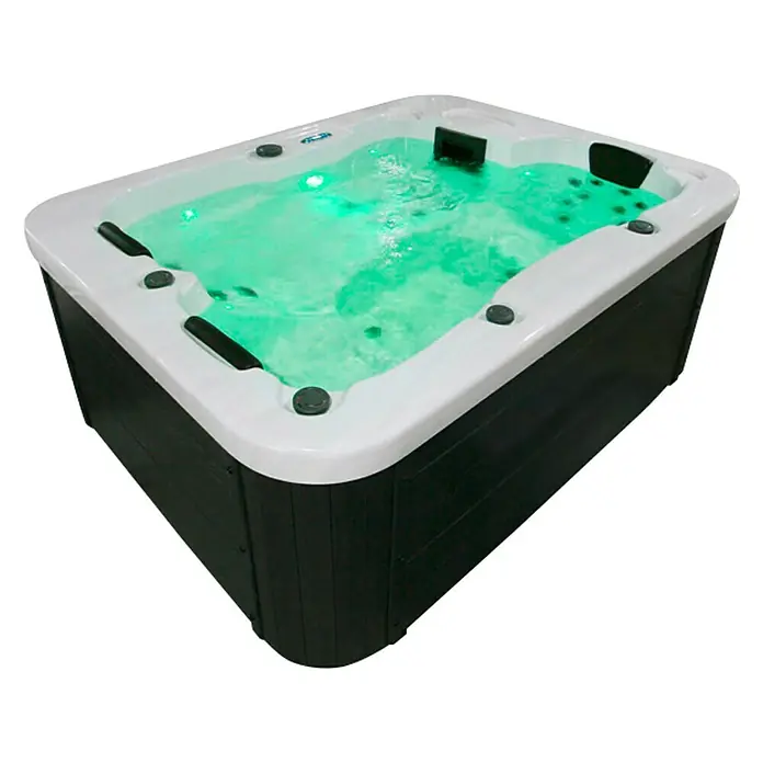 Home Deluxe Außen-Whirlpool White Marble - 210 x 160 x 85 cm, 570 l, Weiß/Schwarz, Geeignet für: 3 Personen, Ohne Treppe - Diagonale Ansicht
