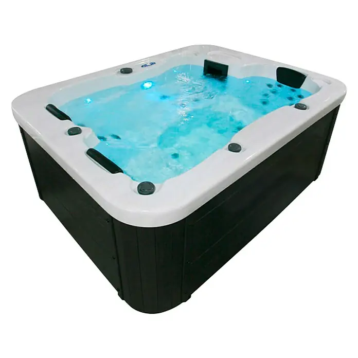 Home Deluxe Außen-Whirlpool White Marble - 210 x 160 x 85 cm, 570 l, Weiß/Schwarz, Geeignet für: 3 Personen, Ohne Treppe - Diagonale Ansicht