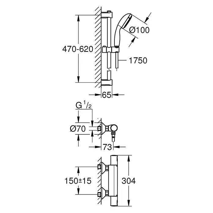Grohe Set de ducha Precision Start - Sistema antical, Distancia entre orificios: 150 ± 15 mm, Cromo