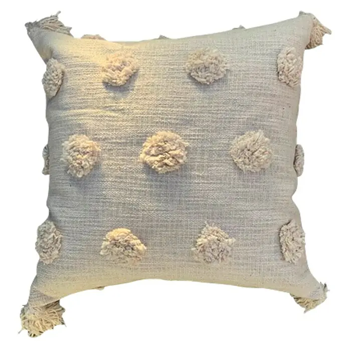 Cojín Natural multi borlas - Beige, 45 x 45 cm, 100% algodón - Vista frontal