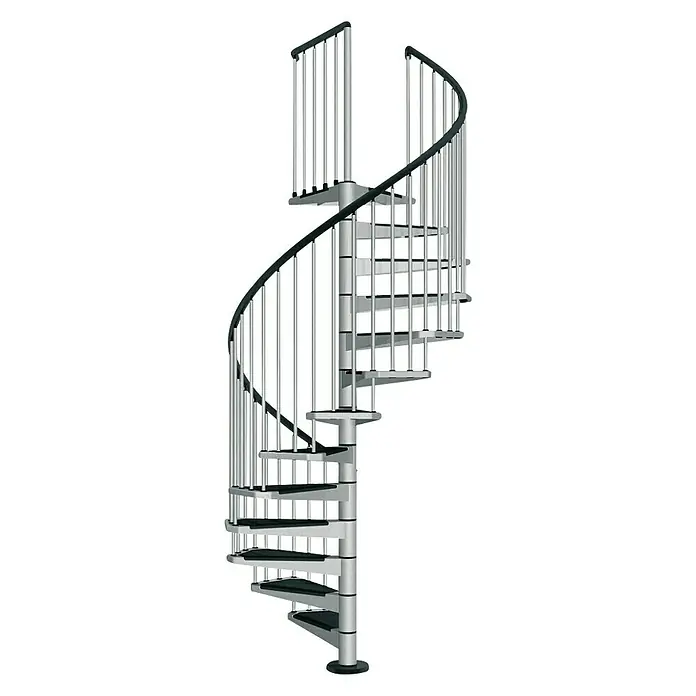 Fontanot Escalera de caracol Civik - Diámetro: 160 cm, Gris metálico, Color peldaños: Negro, Altura de planta: 273 cm - 305 cm - Vista angular
