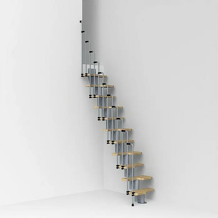 Fontanot Arké Escalera compacta Karina - Ancho: 57 cm, Gris metálico, Número de escalones: 12 uds., Color peldaños: Haya clara - Foto ambiente