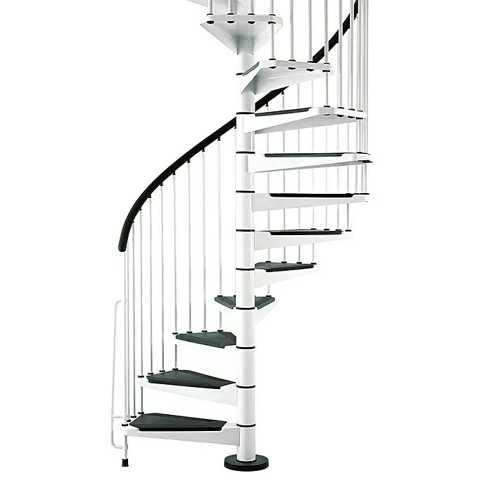 Fontanot Escalera de caracol Civik - Diámetro: 140 cm, Blanco, Color peldaños: Negro, Altura de planta: 273 cm - 305 cm - Vista angular