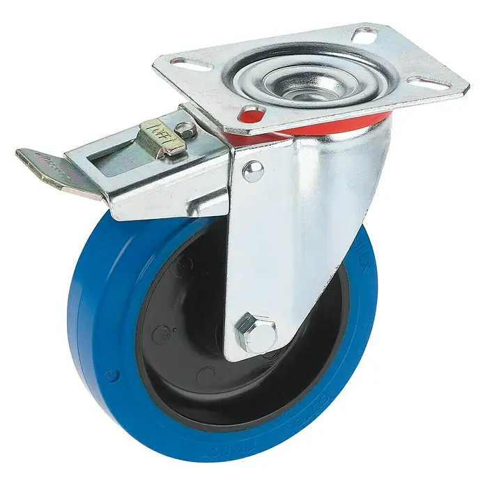 Dörner & Helmer Transportgeräterolle - Durchmesser Rollen: 125 mm, Traglast: 200 kg, Rollenlager, Mit Platte und Feststeller - Diagonale Ansicht