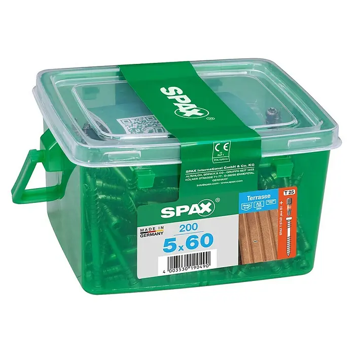 Spax Terrassenschraube T-Star Plus - Ø x L: 5 x 60 mm, Edelstahl rostfrei A2, Blank, 200 Stk. - Diagonale Ansicht
