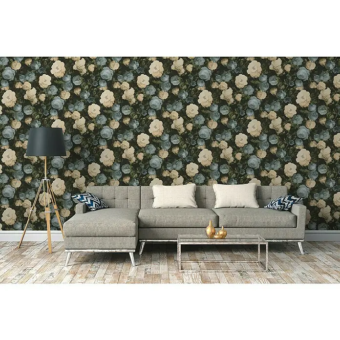 AS Creation History of Arts Vliestapete Blumen - Blau/Rosa, Floral, 10,05 x 0,53 m - Stimmungsaufnahme