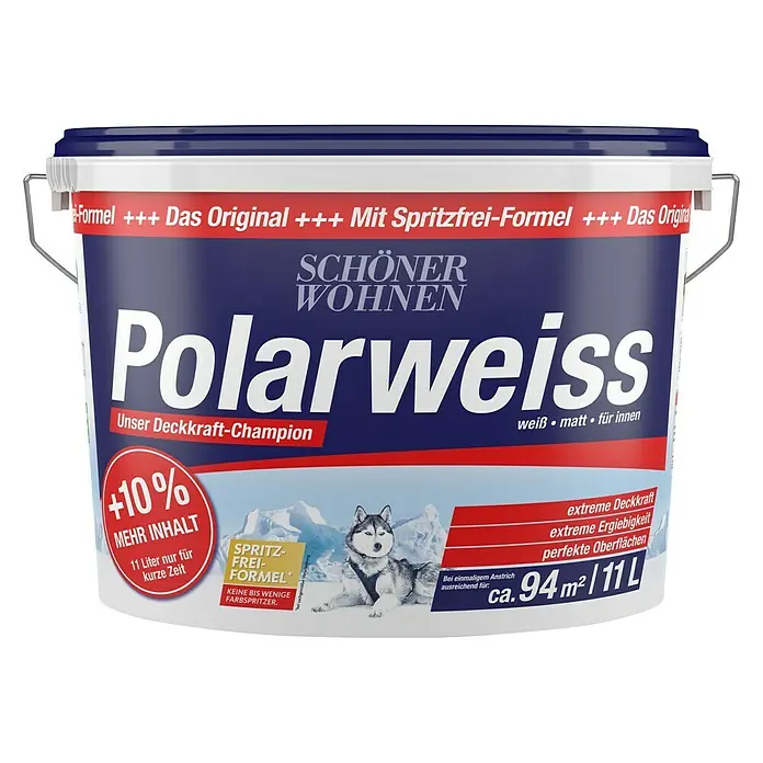 SCHÖNER WOHNEN-Farbe Wandfarbe Polarweiß +10 % mehr Inhalt - Weiß, 11 l, Matt - Vorderansicht