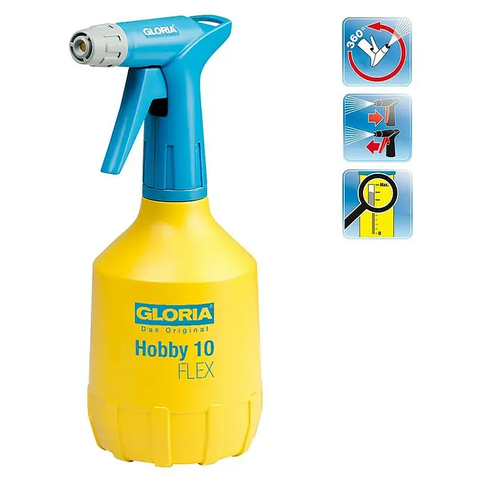 Gloria Handsprüher Hobby 10 FLEX mit Doppelhub - 360° Funktion, 1 l - Diagonale Ansicht
