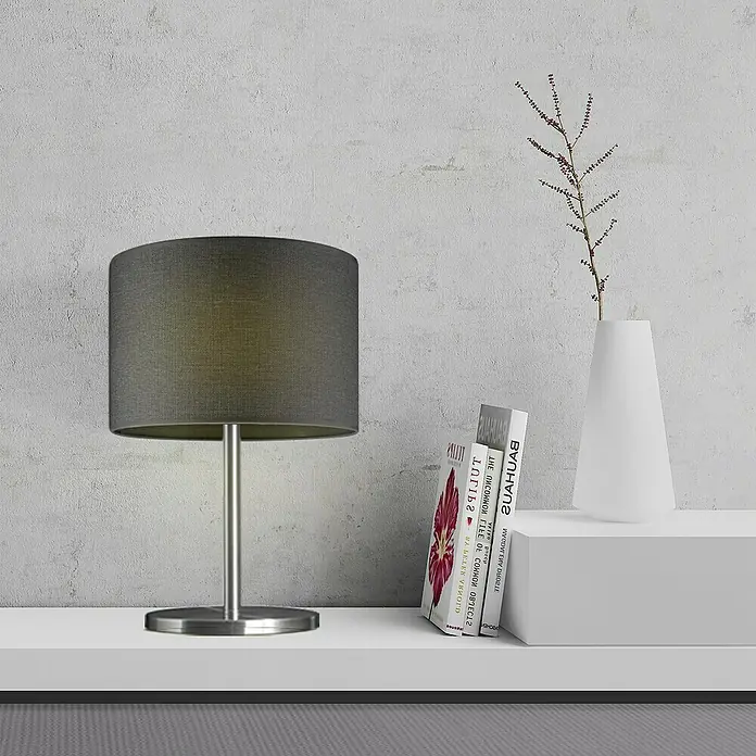 Home Sweet Home Lampenschirm Canvas - 30 cm, Sturmgrau, Baumwolle, Rund - Stimmungsaufnahme