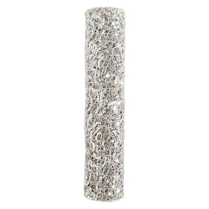 Dekostoff Sparkling - Silber, 250 x 30 cm, 100 % Polyester - Ansicht von oben