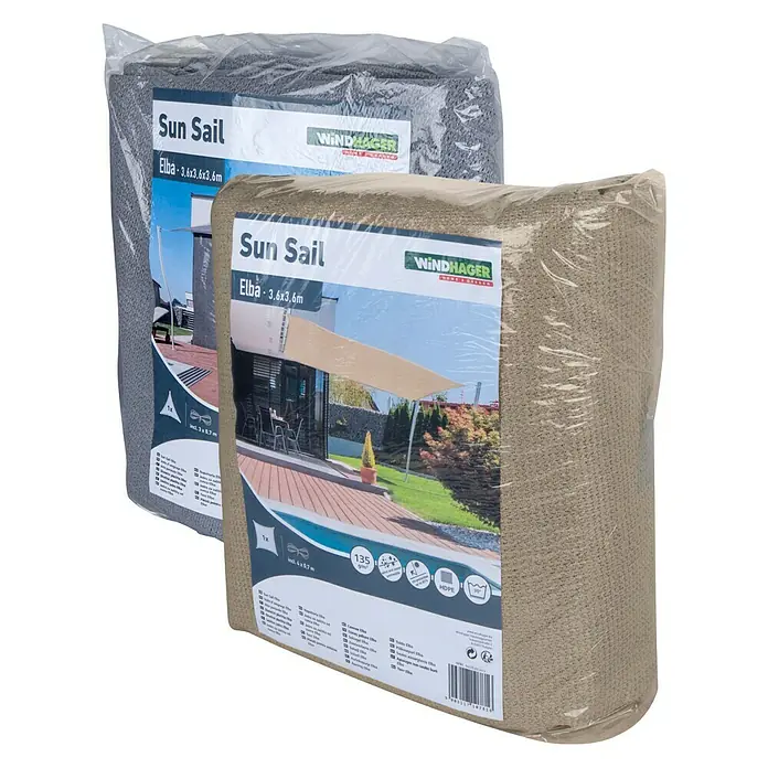 Windhager Sonnensegel Elba - Grau, Quadratisch, L x B: 3,6 x 3,6 m - Diagonale Ansicht