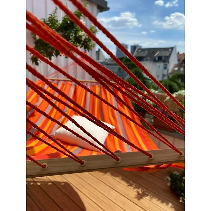 Hamaca colgante doble Alisio Toucan - L x An: 350 x 160 cm, Naranja, Amarillo - Primer plano