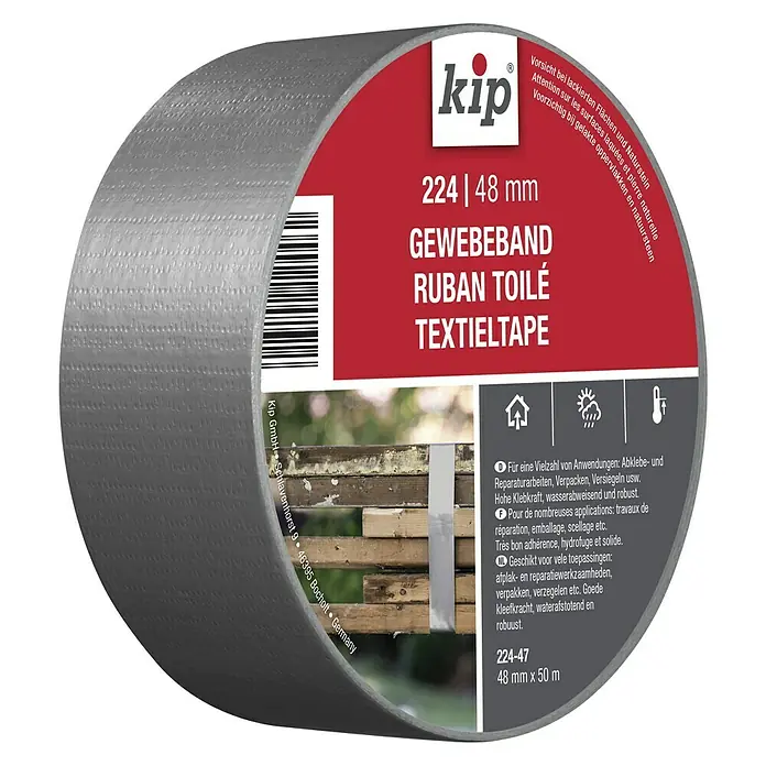 Kip Steinband 224 - Wasserabweisend, 50 m x 48 mm x 0,17 mm, Laminiertes Polyethylen, Temperaturbeständig: Bis 75 °C - Diagonale Ansicht