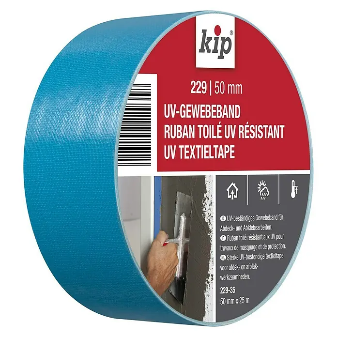 Kip UV-Gewebeband 229 - Wasserabweisend, 25 m x 50 mm x 0,3 mm, Laminiertes Polyethylen, Temperaturbeständig: Bis +40 °C - Diagonale Ansicht