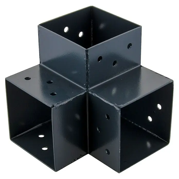 Steckverbinder - 90° Ecke mit 3 Enden, Geeignet für: Kanthölzer 9 x 9 cm, Stahl, Anthrazit - Diagonale Ansicht