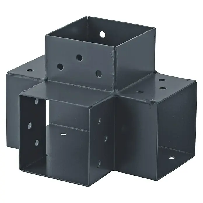 Steckverbinder - T-Stück mit 4 Enden, Geeignet für: Kanthölzer 9 x 9 cm, Stahl, Anthrazit - Diagonale Ansicht