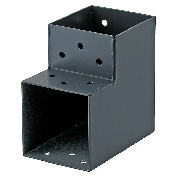 Steckverbinder - T-Stück mit 2 Enden, Geeignet für: Kanthölzer 9 x 9 cm, Stahl, Anthrazit - Diagonale Ansicht
