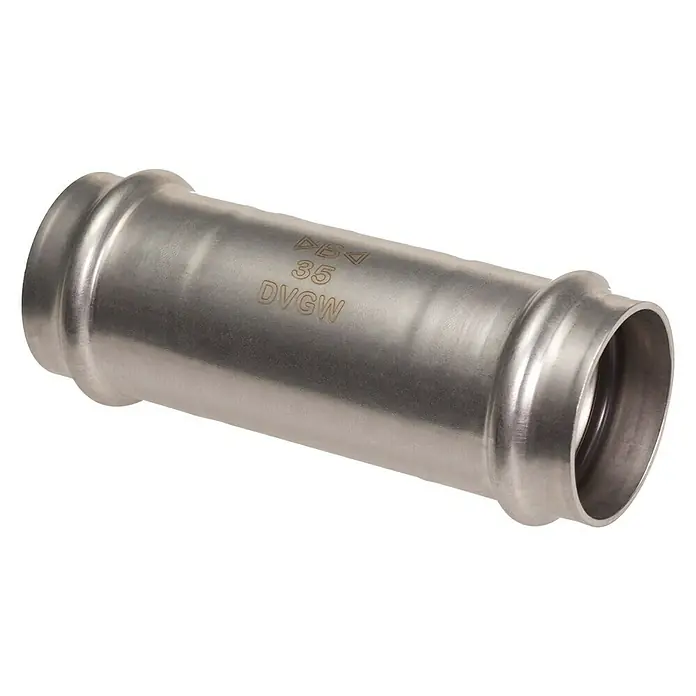 Edelstahl-Press-Muffe - Durchmesser: 28 mm - Diagonale Ansicht