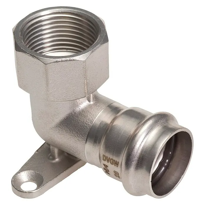 Edelstahl-Press-Wandwinkel - Durchmesser: 18 mm, Innengewinde: ½″ - Diagonale Ansicht