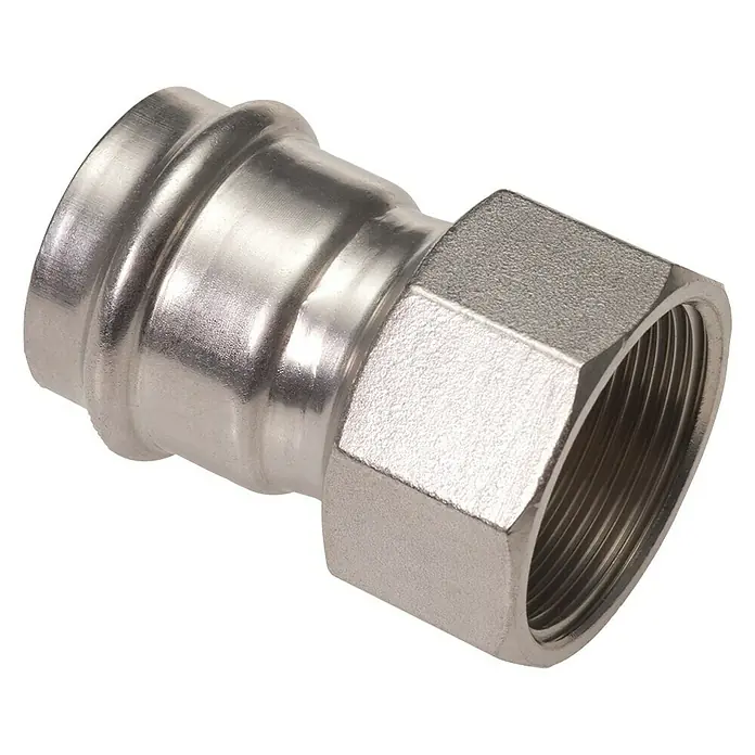 Edelstahl-Press-Übergangs-Nippel - Durchmesser: 22 mm, Innengewinde: ¾″ - Diagonale Ansicht