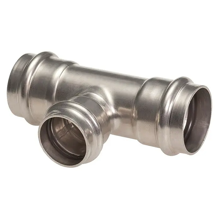Edelstahl-Press-Reduzier-T-Stück - Durchmesser: 22 x 15 x 22 mm - Diagonale Ansicht