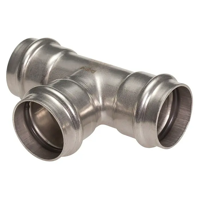Edelstahl-Press-T-Stück - Durchmesser: 15 mm - Diagonale Ansicht