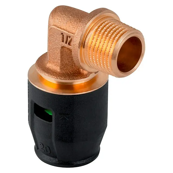 Geberit Pushfit Steck-Übergangswinkel - Durchmesser: 20 mm, Außengewinde: ¾″ - Diagonale Ansicht