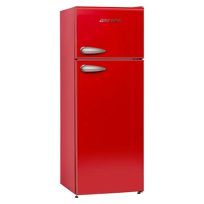 Respekta Kühl-Gefrierkombination Vintage KS 144 VR - Nutzinhalt Gesamt: 213 l, 57 x 54 x 144 cm, Rot - Diagonale Ansicht