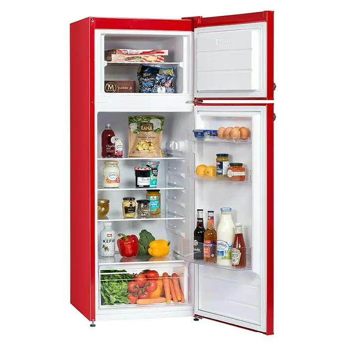 Respekta Kühl-Gefrierkombination Vintage KS 144 VR - Nutzinhalt Gesamt: 213 l, 57 x 54 x 144 cm, Rot - Vorderansicht