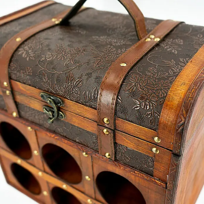 Flaschenregal Weintruhe antik - L x B x H: 37,5 x 25,5 x 35 cm, Holz, Anzahl Flaschen: 6 Stk. - Detailaufnahme