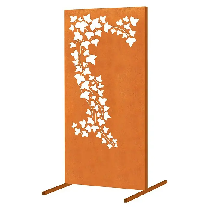 Sichtschutzelement Ranke - 85 x 180 cm, Mit Standfuß, Rost - Diagonale Ansicht