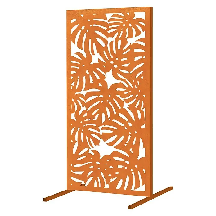 Sichtschutzelement Dschungel - 85 x 180 cm, Mit Standfuß, Rost - Diagonale Ansicht