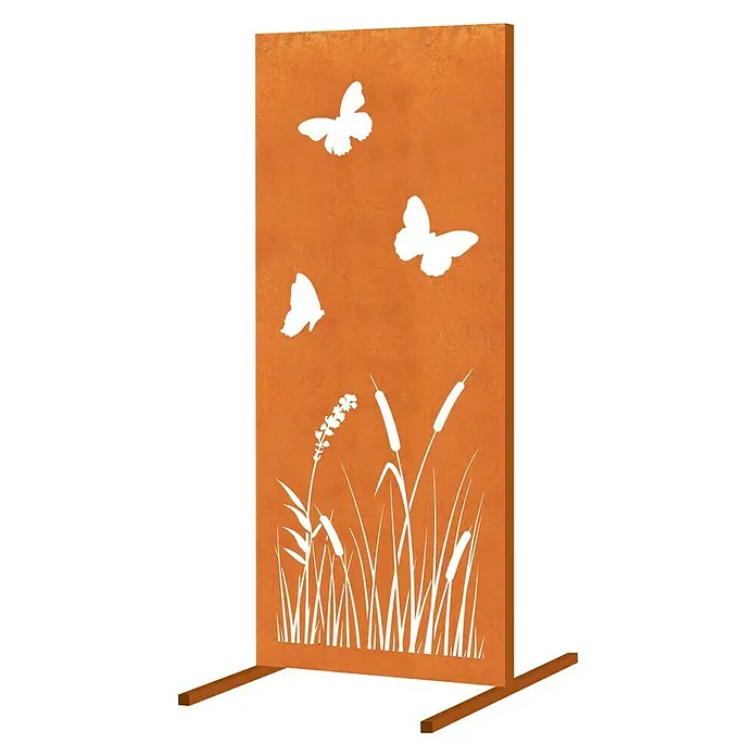 Sichtschutzelement Nature - 39 x 97 cm, Mit Standfuß, Rost - Diagonale Ansicht