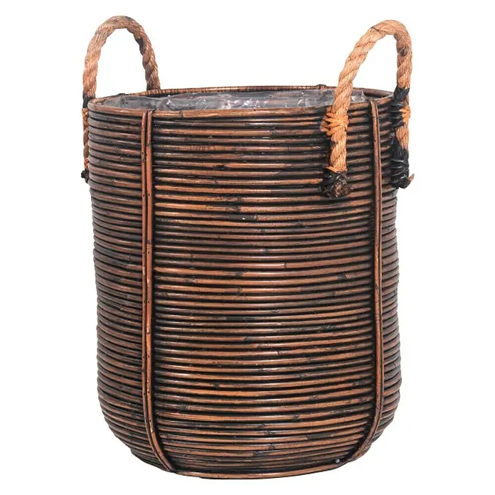 Ukrasna košara za biljke - Vanjska dimenzija (ø x V): 40 x 45 cm, prirodni materijali, Smeđe boje - Pogled sprijeda