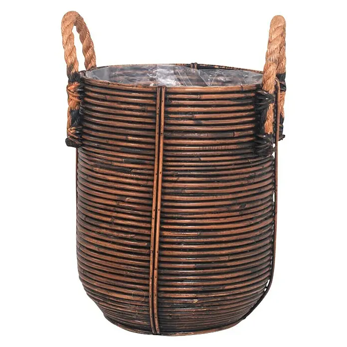 Ukrasna košara za biljke - Vanjska dimenzija (ø x V): 30 x 40 cm, prirodni materijali, Smeđe boje - Pogled sprijeda