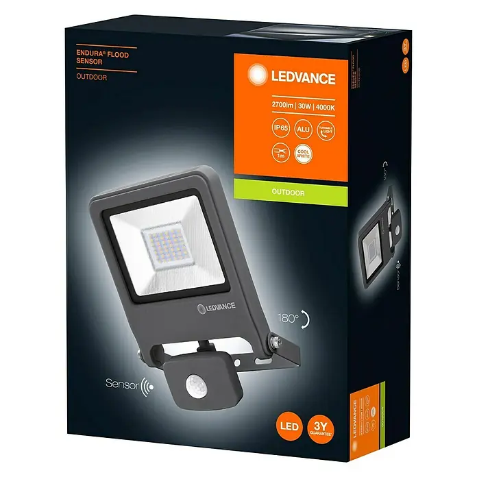 Ledvance Sensor-LED-Strahler - Grau, IP44 - Diagonale Ansicht