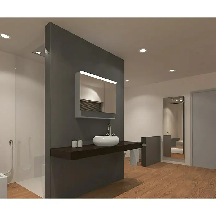 LED-Spiegelschrank SILVER LEDA - B x H: 80 x 70 cm, Mit Beleuchtung, Aluminium, Aluminium - Stimmungsaufnahme