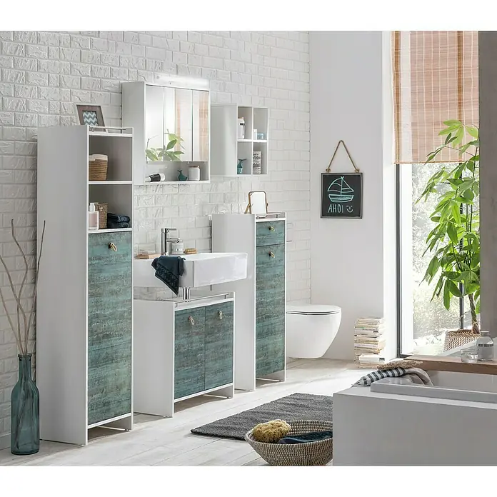 Schildmeyer Sailor Highboard - 40 x 33 x 114 cm, Weiß, Patina - Stimmungsaufnahme